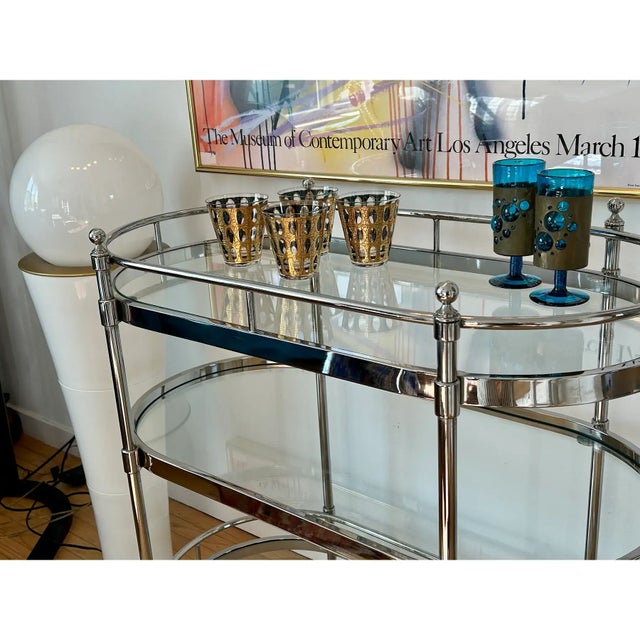 Contemporary Hollywood Regency Style Chrome 3-Tiered Oval Trolley For Sale - Image 3 of 6