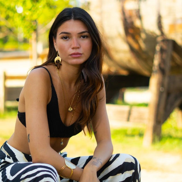 Metal Mystic Moon Onyx Dangle Gold Earrings, A Pair For Sale - Image 7 of 10