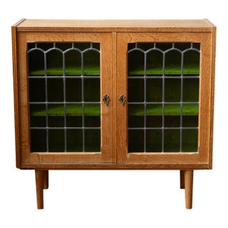1970s Kjærnulf Style Danish Oak & Stained Glass Cabinet, Attributed For Sale