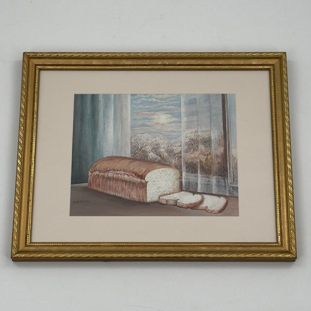 1950s Vintage Original Tempera Bread Loaf Still Life Painting For Sale - Image 5 of 11