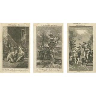 E. Smith & Rooker, Biblical Illustrations: Adoration, Flight to Egypt & Christ's Baptism, 1735, Prints, Set of 3 For Sale