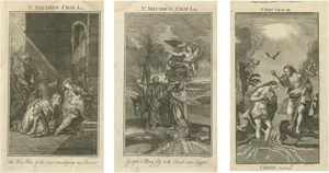 E. Smith & Rooker, Biblical Illustrations: Adoration, Flight to Egypt & Christ's Baptism, 1735, Prints, Set of 3
