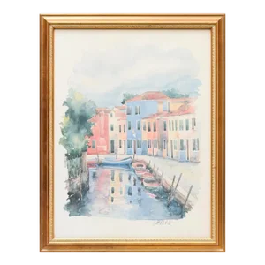 Mario Carraro Venetian Water Color Painting of Burano Venice