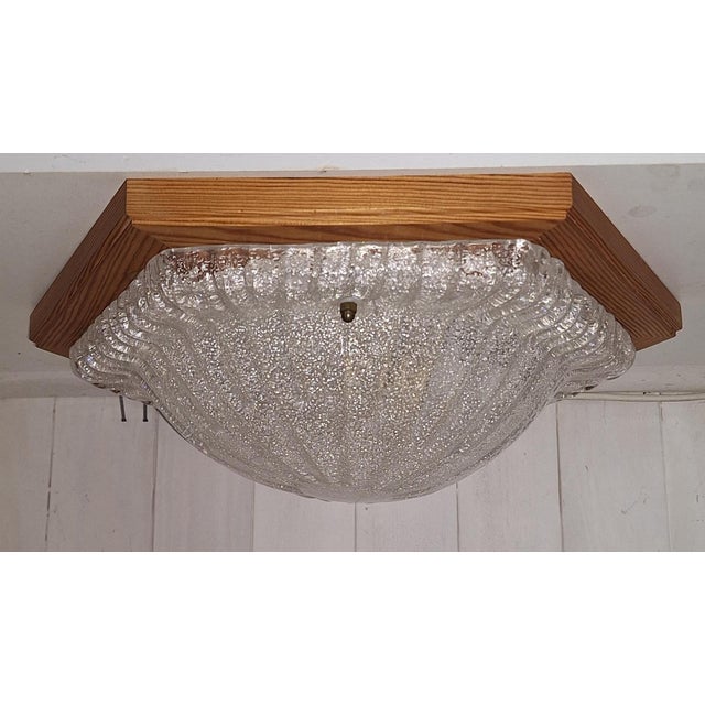 Vintage Ceiling Lamp with Hexagonal Pine Wood Frame for Frosted Glass Shade, 1980s, in Very Good conditions. Designed 1980...