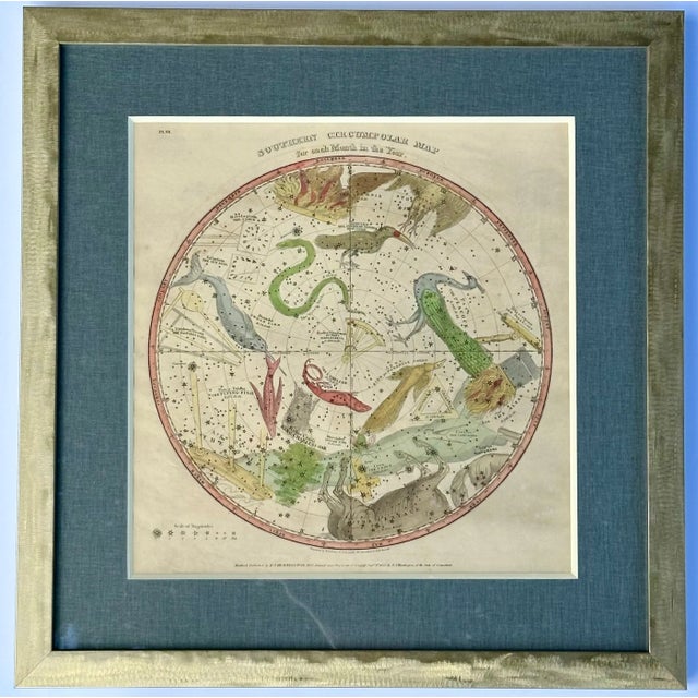 1835 Elijah Burritt Celestial Atlas Prints – Geography of the Heavens Constellation Engravings, Hand-Colored Pair, Framed For Sale - Image 4 of 7