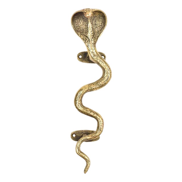 Vintage-Style Engraved Brass Cobra Door Pull For Sale