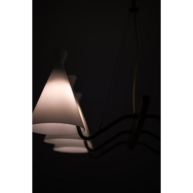 1950s Ceiling Lamp in Brass, Teak and Opaline Glass attributed to Svend Aage Holm Sørensen, 1950s For Sale - Image 5 of 10