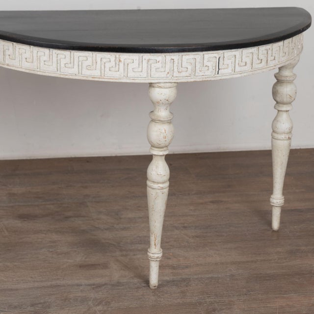 Pair, 19th Century Swedish Gustavian White Demi Lune Console Tables For Sale - Image 12 of 15