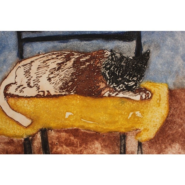 1976 Richard Royce 'Spot on the Pillow' Cat Print For Sale - Image 4 of 7
