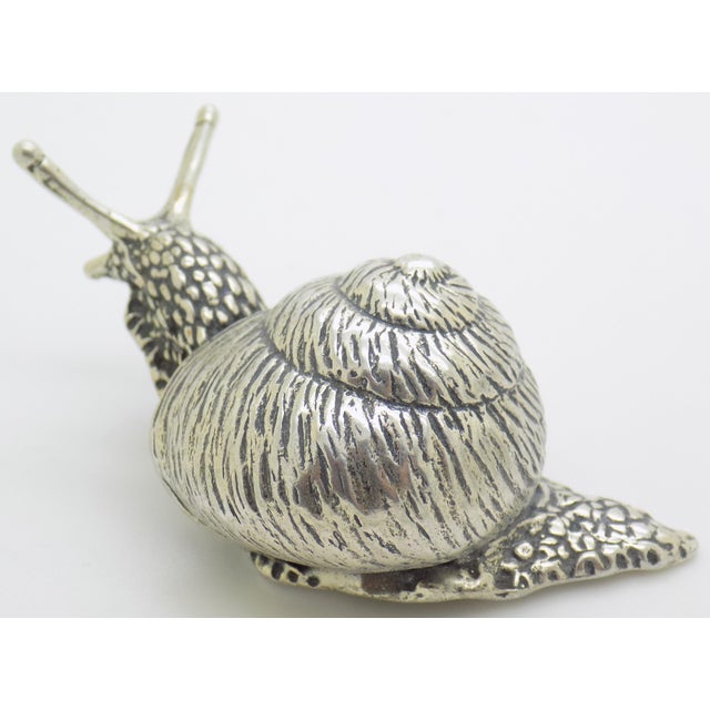 Vintage Italian Handmade Silver Real Life Size Snail Solid Detailed Figurine Made in Varese 1980s For Sale - Image 6 of 12