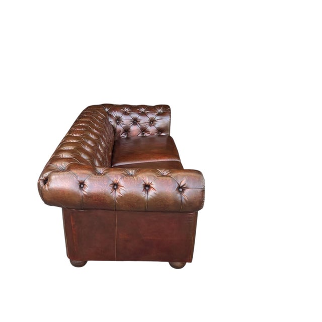 Vintage Cognac Brown Leather Chesterfield Sofa | Deep Tufted English Club Couch For Sale - Image 11 of 14