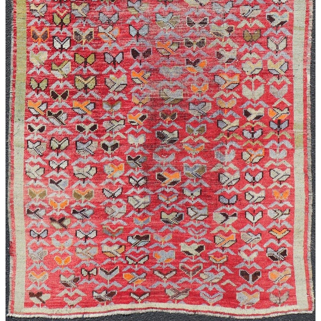 Mid 20th Century Colorful Vintage Konya Rug in Red Acid Green, Orange 4' X 8'10" For Sale - Image 5 of 12