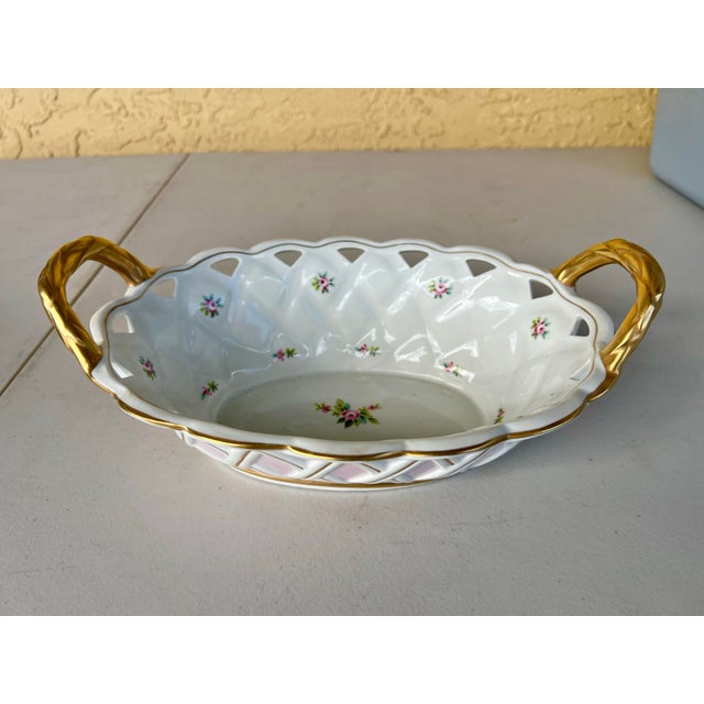 Vintage Floral Oval Porcelain Bowl For Sale - Image 4 of 6