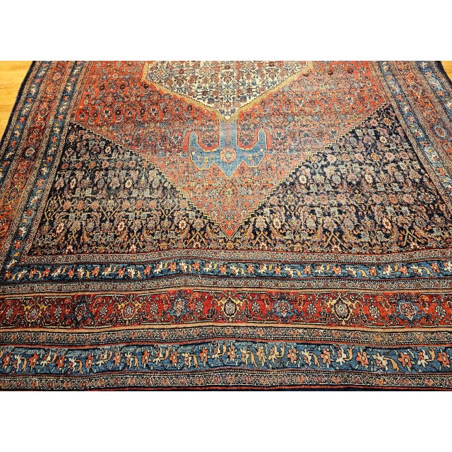 19th Century Oversized Persian Bidjar Rug, Hand-Knotted Wool, Geometric Herati Pattern, Red & Blue, 13x18 For Sale - Image 14 of 18