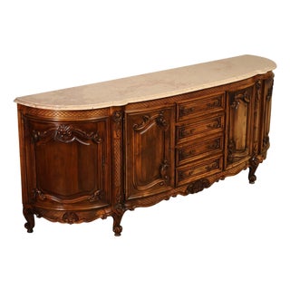 French Louis XV Style 106" Long Marble Top Walnut Sideboard For Sale