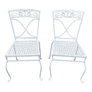 A Pair of Vintage Wrought Iron Salterini Mt Vernon Maple Leaf Dining Chairs, Attributed