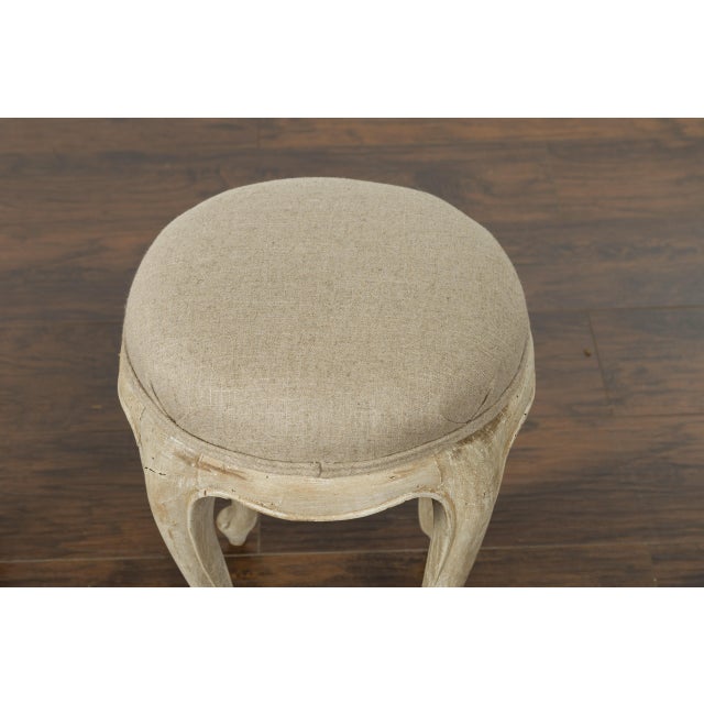 Cream Pair of French Midcentury Walnut Stools with Cabriole Legs and New Upholstery For Sale - Image 8 of 12