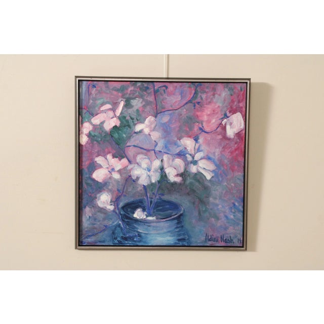 Original Custom Framed Artwork by Aldina Nash, Abstract Vase of Flowers Oil on Canvas, Signed and Dated Lower Right