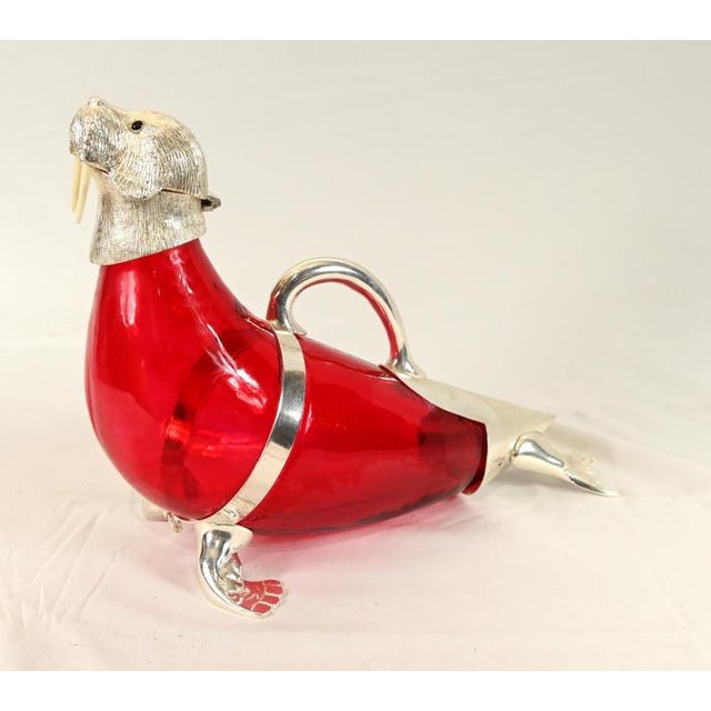 Silver-Plated Glass Walrus Decanter Jug For Sale - Image 5 of 7
