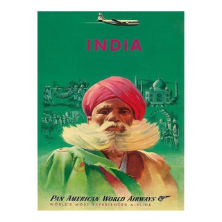 Matted and Framed Vintage Pan American India Travel Poster For Sale