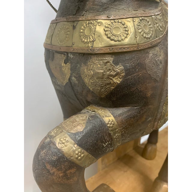 Figurative Large Antique Copper & Brass Clad Carved Wooden Horse For Sale - Image 3 of 10