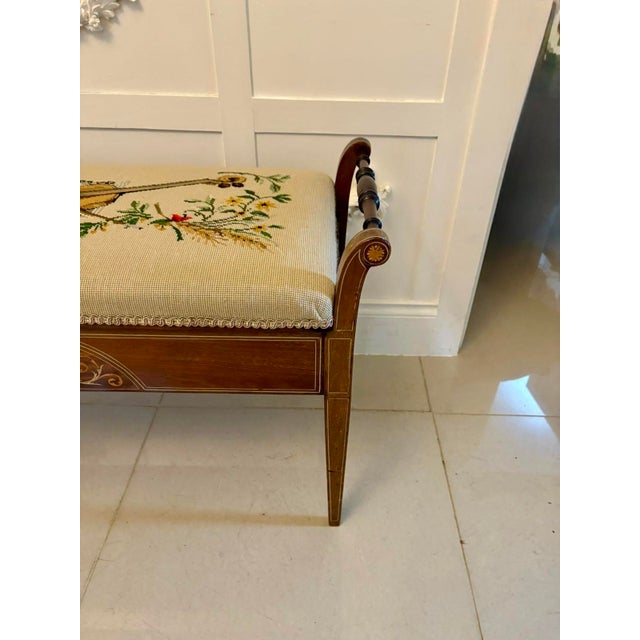 Cream Antique Edwardian Freestanding Rosewood Inlaid Duet Stool, 1900s For Sale - Image 8 of 9