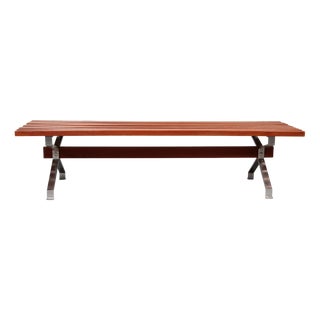 Italian Teak and Steel Bench, 1960s For Sale