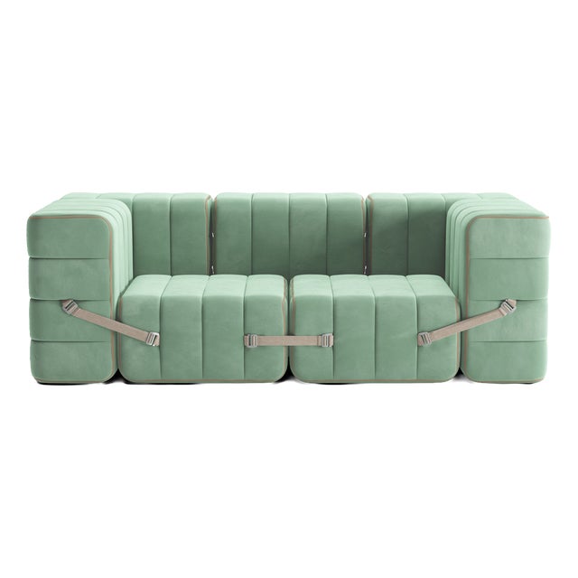 Curt Modular Set - Flexible 2-Seater with Armrests - Barcelona - Patina - V3347/46 (Light Green) by Ambivalenz, Set of 7 For Sale