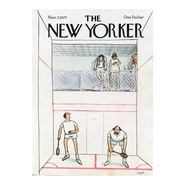 1977 Vintage New Yorker Magazine Cover, November 7, Charles Saxon Cover Art, Racquetball For Sale