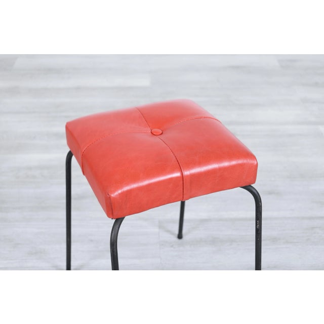 Wood Mid-Century Modern Leather and Iron Stools by Calfran Rattan, 1950s For Sale - Image 7 of 9