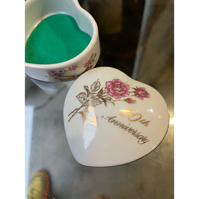 1970s Small Ceramic 50th Anniversary Heart Shaped Box For Sale - Image 10 of 10