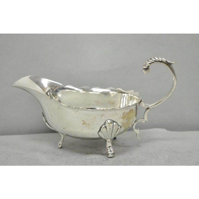 Vintage Victorian Style Silver Plated Footed Gravy Sauce Boat With Handle For Sale - Image 14 of 14