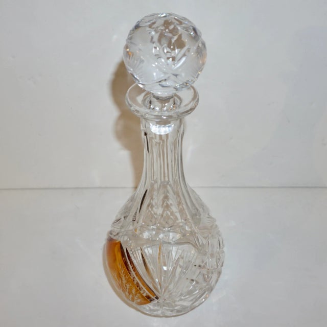1970s Vintage Austrian Animal Engraved Overlaid Gold Amber Glass Liqueur Bottle For Sale - Image 9 of 11