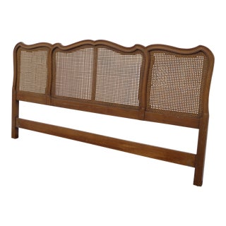 Vintage French Provincial Cane Oak King Headboard by Davis Cabinet Co. For Sale