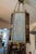 Superb and rare 19th-century pendant chandelier brass or guilloché bronze frame with pinnacles etched colored and opaque...