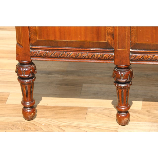 Brown Early 20th Century Pair of Louis XV Style Hand-Painted Twin Bed Frames With Floral Marquetry For Sale - Image 8 of 18