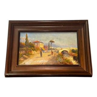 Pietro Toretti, Italian Countryside Road Scene, Oil on Canvas and Wood, Framed, Early 20th Century For Sale