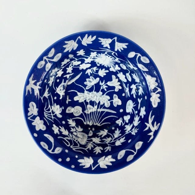 Mid 19th Century 19th Century Qing Dynasty Large Blue and White Relief Bowl For Sale - Image 5 of 5