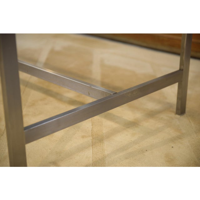 Glass Desk in Brushed Stainless Steel and Black Smoked Glass, 1980s For Sale - Image 7 of 12