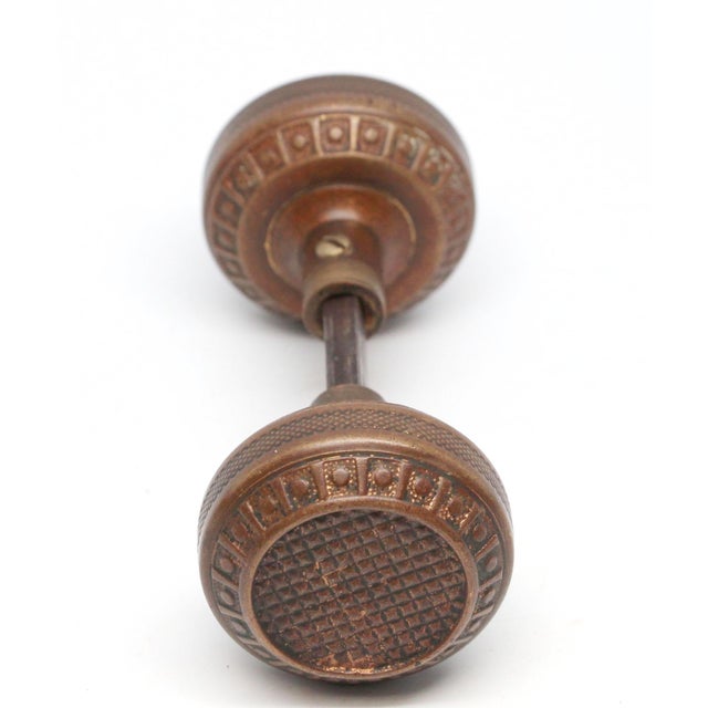 Pair of Antique Field Pattern Bronze Trenton Entry Door Knobs For Sale - Image 4 of 5