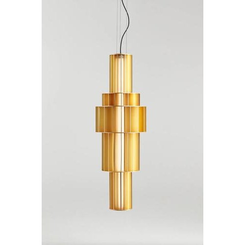 Stephen burks babel t gr golden suspended lamp for parachilna suspended lamp built using aluminum structures of different...