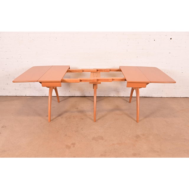 Wood Heywood Wakefield Mid-Century Modern Solid Maple Wishbone Extension Dining Table, Newly Refinished For Sale - Image 7 of 15