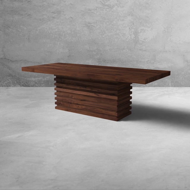 Contemporary Outpost Dining Table | Westland Studio Hand Crafted Walnut Dining Table With Stacked Base For Sale - Image 3 of 7