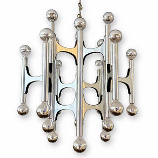 1970s Gaetano Sciolari Modernist Chrome Chandelier For Sale