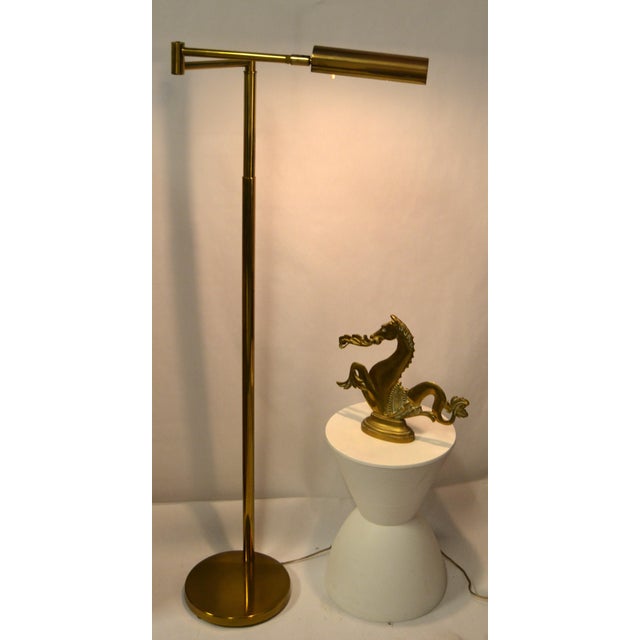 1970s Koch & Lowy Mid-Century Modern Adjustable Swing Brass Pharmacy Floor Lamp For Sale - Image 9 of 18