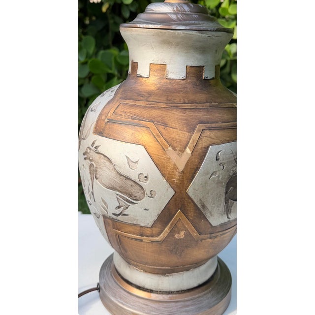 Vintage Brutalist Animal Relief Folk Art Table Lamp For Sale - Image 9 of 9