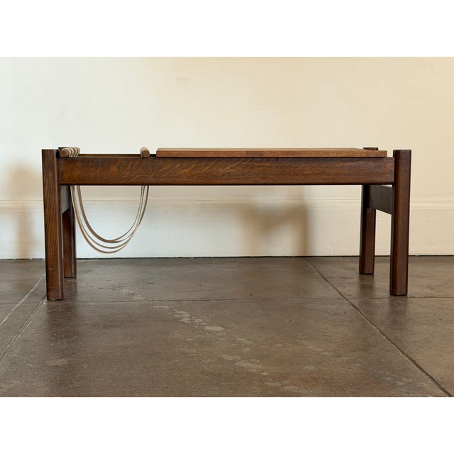 1970s French Brutalist Solid Oak Coffee Table With Magazine Holder For Sale In Los Angeles - Image 6 of 13