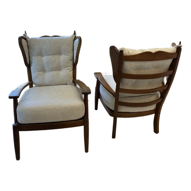 Pair of Wood and Upholstered Armchairs, 1940s/50s, France For Sale