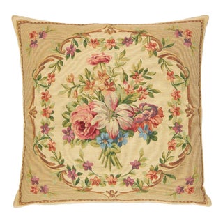 Aubusson Bouquet Beige Tapestry Cushion With Feather Filler - 46 X 46cm For Sale