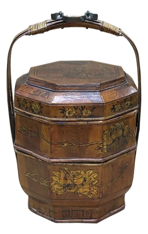 Vintage Oriental Octagonal Golden Graphic Stack Wedding Basket Display